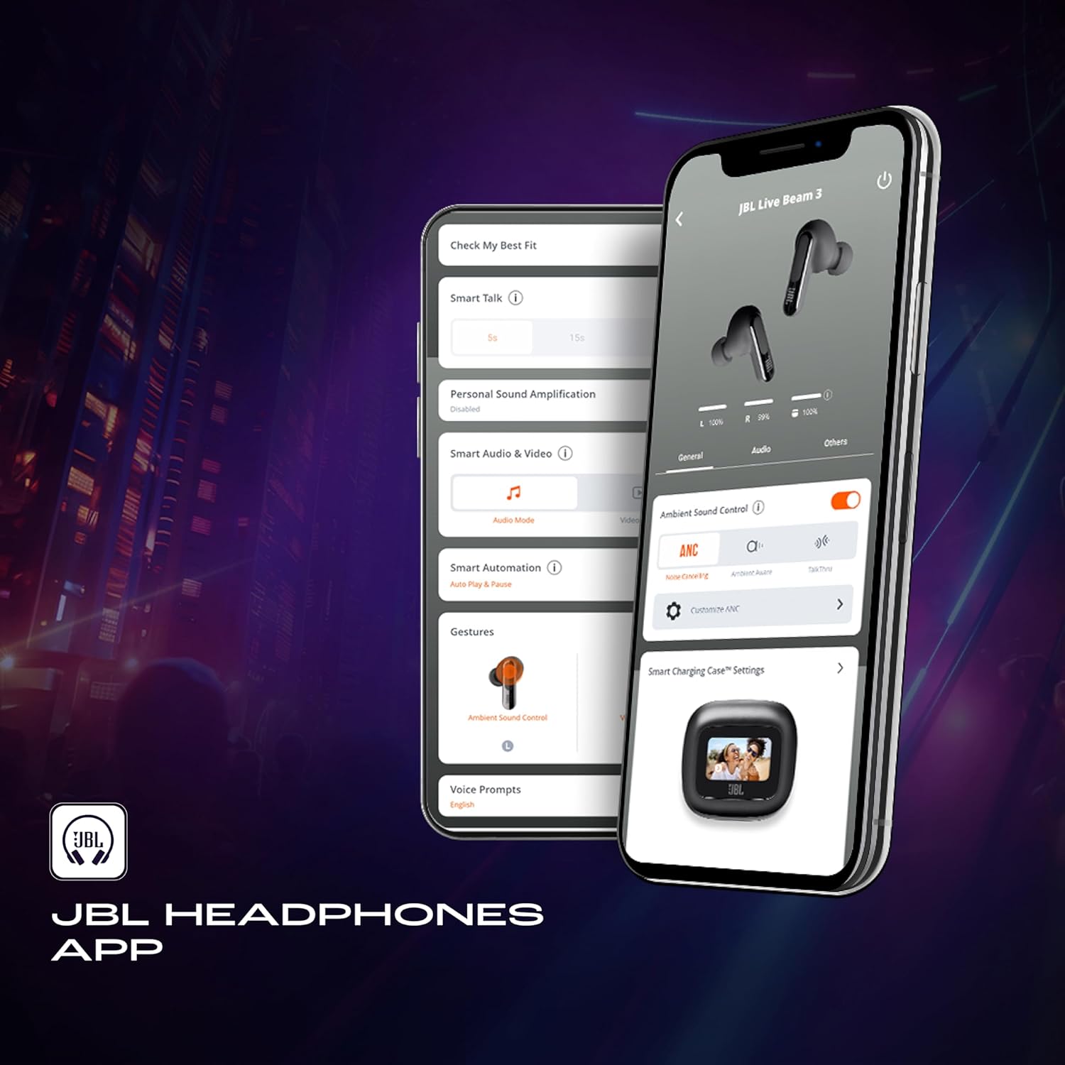 jbl Live Beam 3 TWS,Hi-Res Audio True ANC Earbuds,Smart Case with Touch Display,48H Playtime,Wireless Charging,6 Mic,Multipoint Connection,Ip55 Proof, Headphones App,Personi-Fi 3.0 (Black)