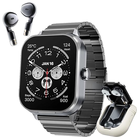 Smart Watch with Earbuds, 2.01" HD Screen 2 in 1 Smartwatch with Bluetooth Earbuds, 100+ Sport Fitness Tracker, NFC, Pedometer, Sleep/Heart Rate/Blood Pressure Monitor Compatible with iOS & Androd